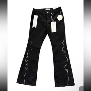 Gogo Jeans Premium Black Flare Bootcut Rhinestons girls Denim Jeans,  Sz 1/25